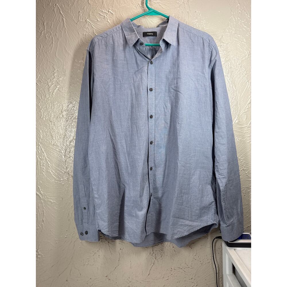 THEORY Zack Gray Check 100% Cotton‎ Long Sleeve Casual Shirt Mens Size XL